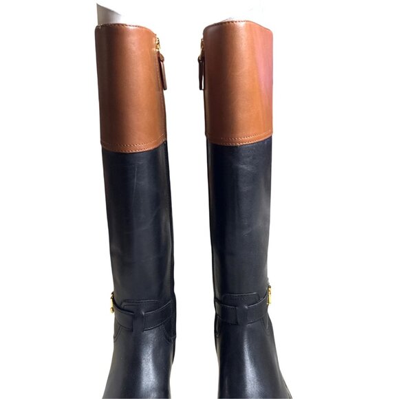 Ralph Lauren Justine Riding Boots Black Cognac Leather 7B NWT MSRP $275 - Picture 5 of 9